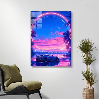 Voll AB Diamond Painting- Sportwagen bei Sonnenuntergang