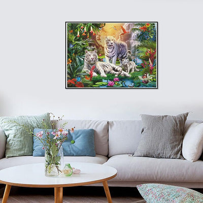Voll AB Diamond Painting-Weiße Tiger im Dschungelparadies